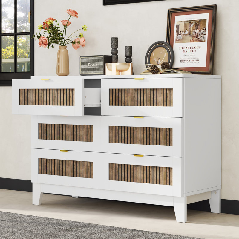 Commode rustique à 6 tiroirs, Blanc