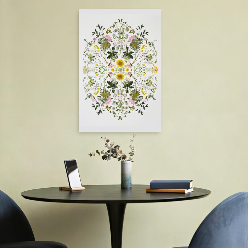 Vibrant Botanical Mandala Delicate Vibrant Abstract Nature Spring Wall Art Print 1 Piece Wrapped Canvas Wall Art