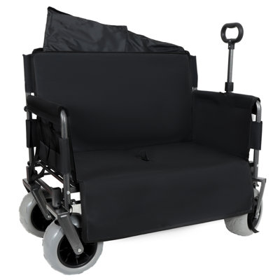 Chariot pliant avec banc et capacité de protection de brevet de 500 lb - Chariot utilitaire 3-en-1 pliable avec pneus de plage tout-terrain pour le camping, comprend 1 sac de glace, plage, épicerie, extérieur