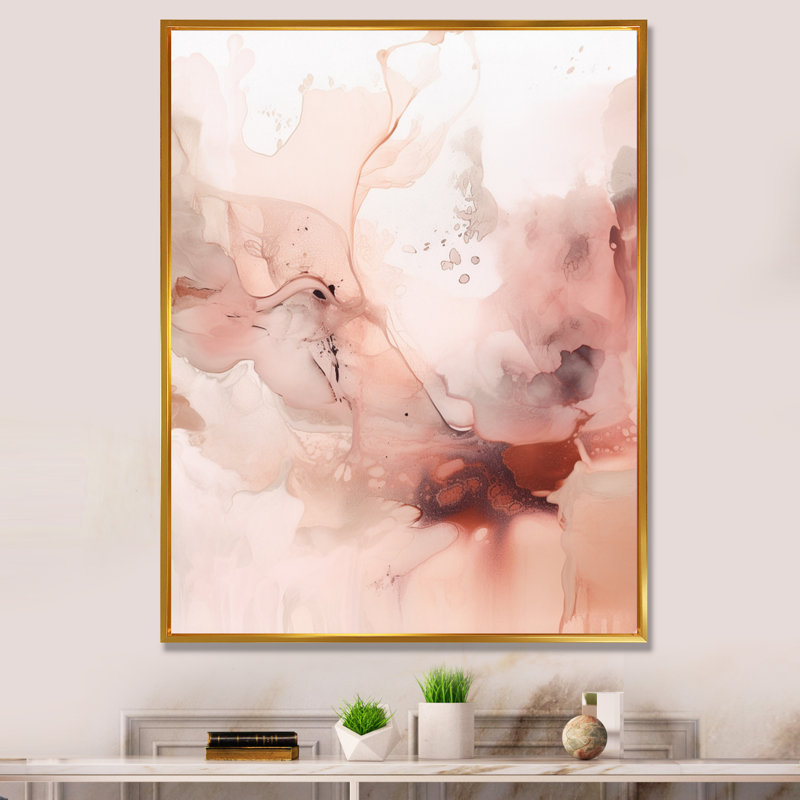 Marbre rose délicat abstrait II - impressions sur toile abstraites, H 44 po x l 34 po x P 1,5 po, Cadre flottant doré