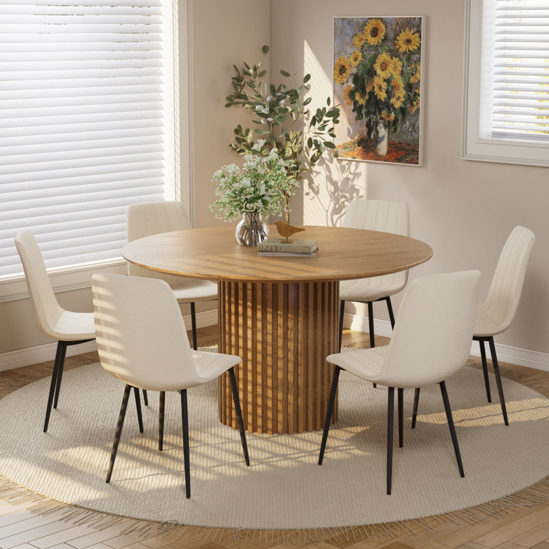 Ensemble de table de salle à manger, Noir, Beige, 7
