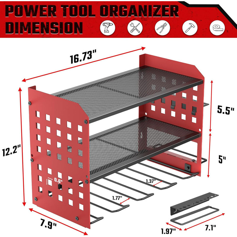 Organisateur d'outils mural - Support en acier à 3 niveaux avec porte-perceuses, panneaux perforés et crochets