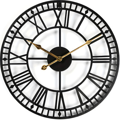 Grande horloge murale romaine en métal de 24 pouces, horloge décorative suspendue en fer silencieux pour le bureau intérieur extérieur
