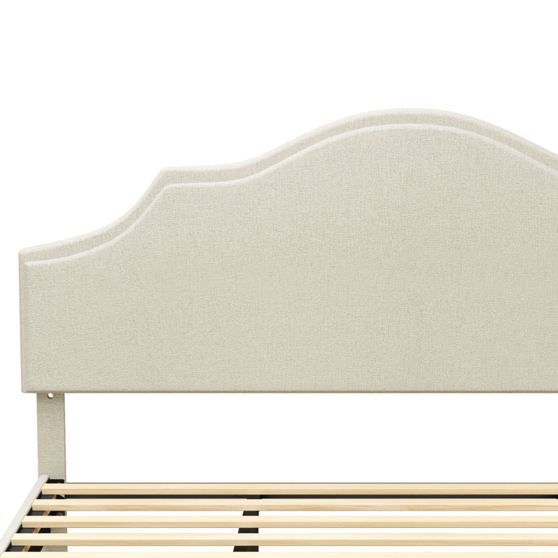 Lit plateforme rembourré avec tête de lit ajustable, rembourré en tissu de lin, lit plateforme simple de style moderne sans sommier