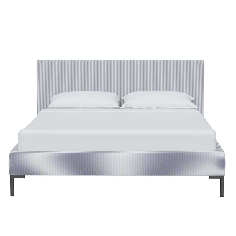 Lit plateforme tapissier, Très grand californien, Oxford Stripe Taupe, Gris anthracite