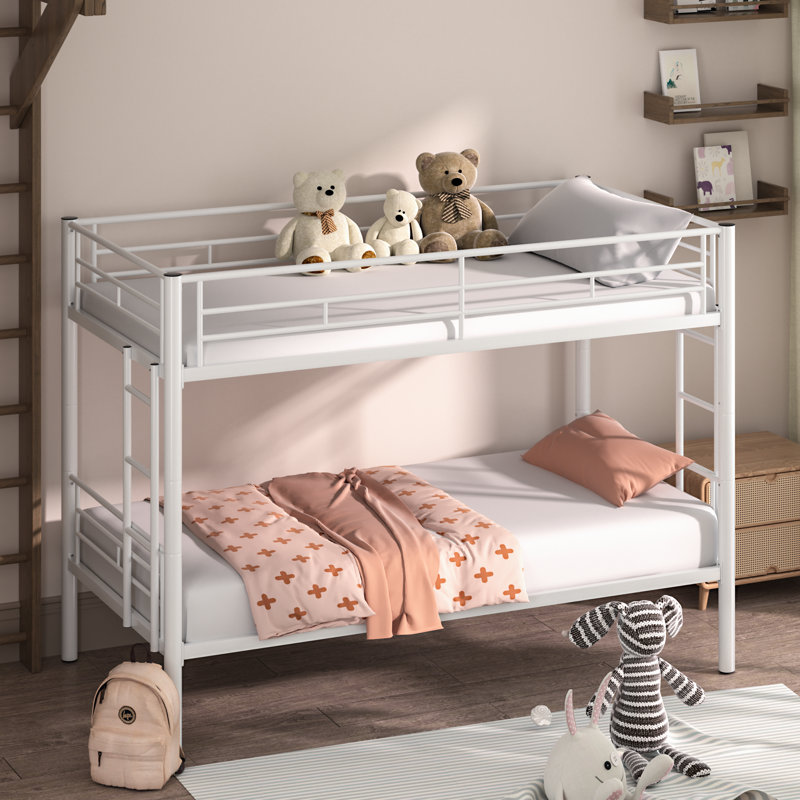 Aafke Kids Twin Size Metal Bunk Bed Frame with Ladder & Full-Length Guardrail Heavy Duty Sturdy 2 in 1 Convertible Bunk Bed