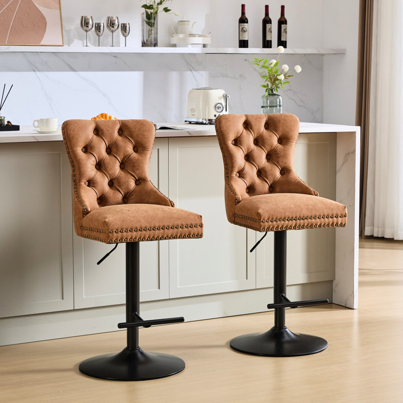 Modern Pu Leather With Adjustable Seat, Comfort Back For Home And Pub ( 2 Chairs 360Â° Swivel Kitchen Island 2, Orange