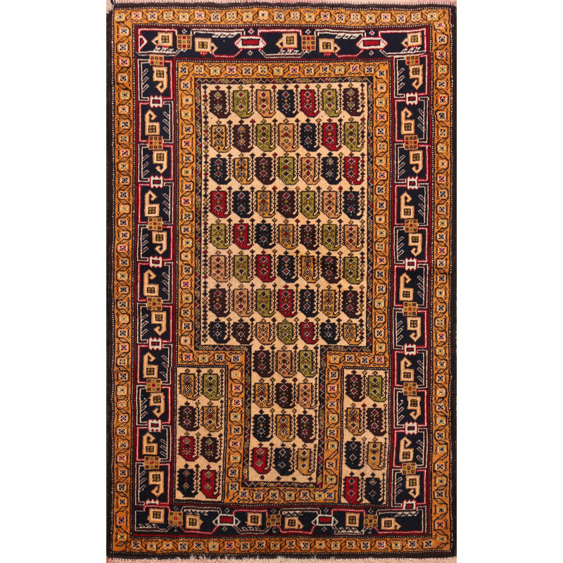 Tapis décoratif en laine de conception unique Beeti noué à la main New Age en laine brun 2 pi 11 po x 4 pi 4 po Beeti