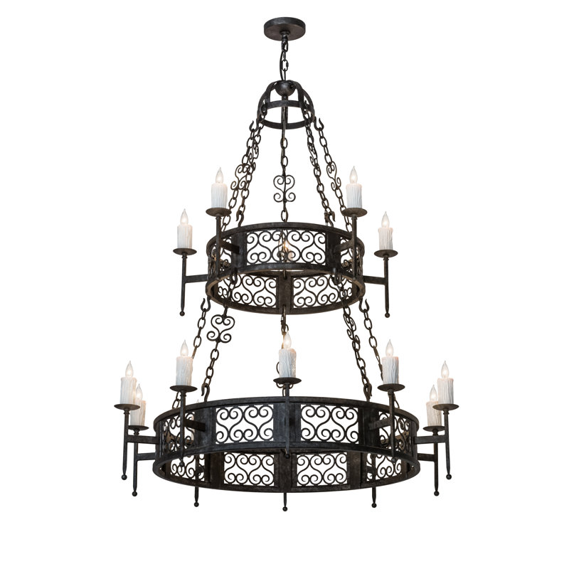 Lustre de roue de wagon de style bougie à 15 lumières Behrens