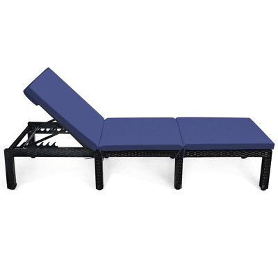 Hokku Designs 2pcs Patio Rattan Lounge Chair Chaise Recliner Adjust With Black & Turquoise Cover by Hokku Designs