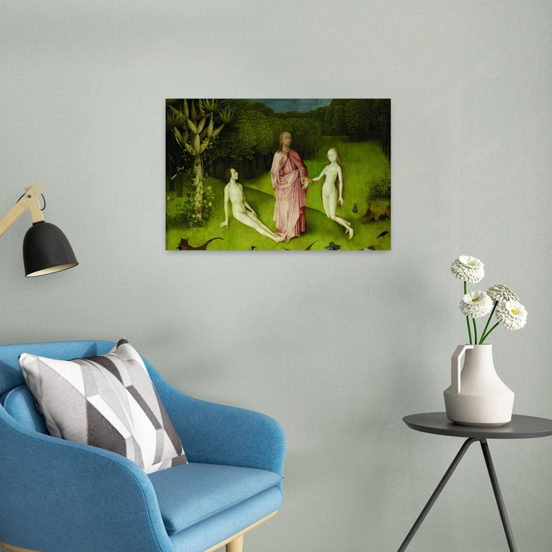 Left Panel Couple Detail From The Garden Of Earthly Delights Classic Surreal Abstract Landscape Nature Wall Art Print by Hieronymus Bosch - Wrapped Canvas Print
