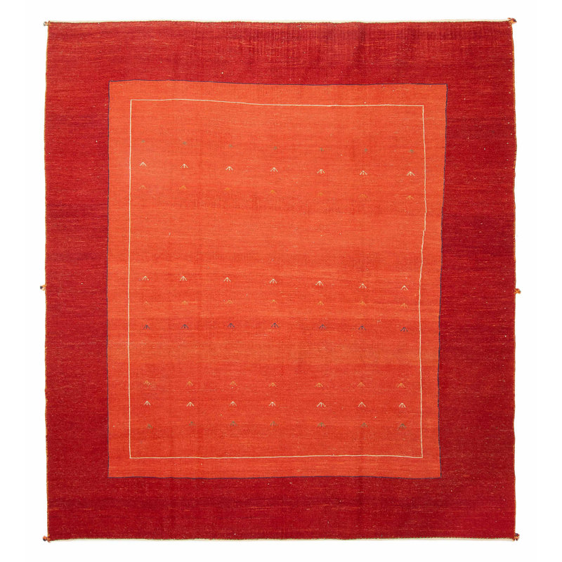 Tapisserie rouge Kashkuli kilim 7 pi 3 po x 7 pi 8 po