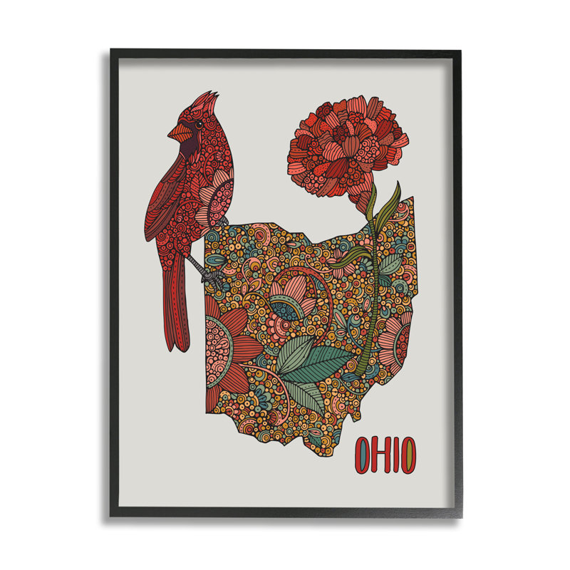 «Ohio State Carnation Blossom Intricate Floral Cardinal» par Valentina Harper - cadre flottant, impression sur bois