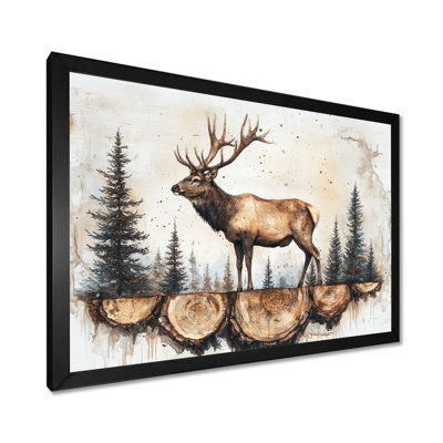 Deer In Wooden Forest Landscape II - Deer Wall Art