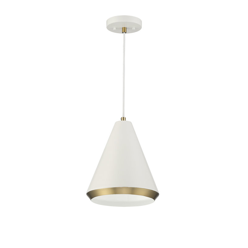 White and Brass Cone Pendant Light with Metal Shade