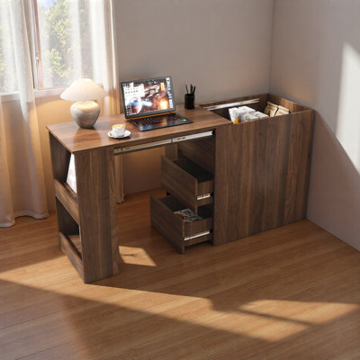Computer Desk With Drawers, Modern Corner Home Office Storage With Extendable Table, Study Writing Desk Workstation For Home,Office