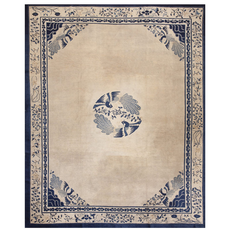 Antique Peking Chinese Medallion Beige 1890s Rug