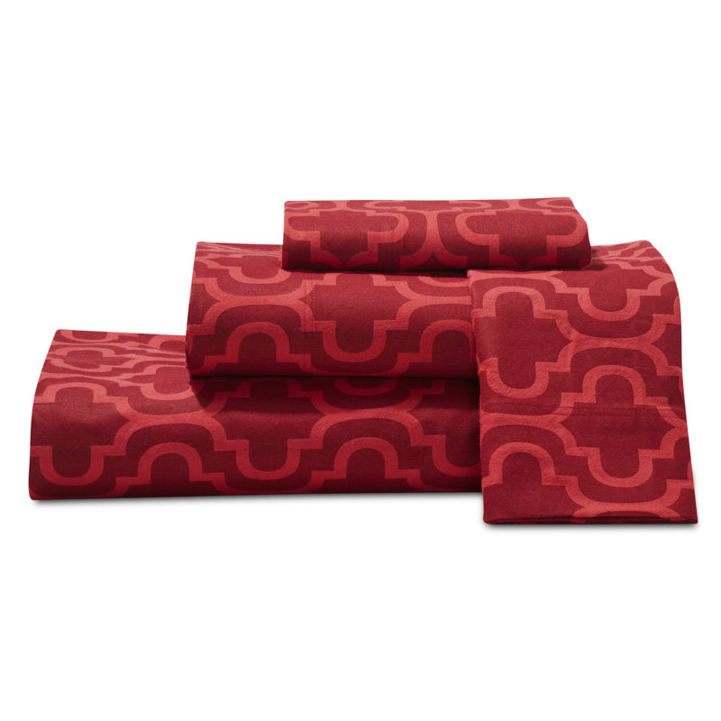 Ensemble de draps 100% flanelle Nile Mills Trellis, Ensemble de draps pour très grand lit avec 2 taie, Bourgogne