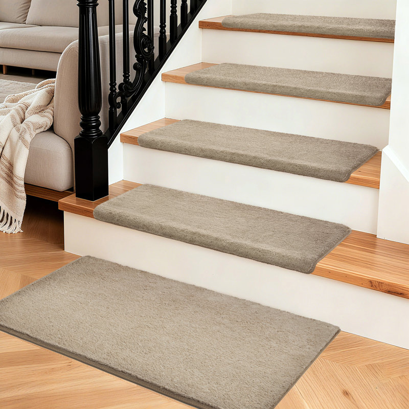 Tapis d'escalier intérieur antidérapant 14 pièces Kanav avec 1 tapis d'atterrissage, Gris taupe