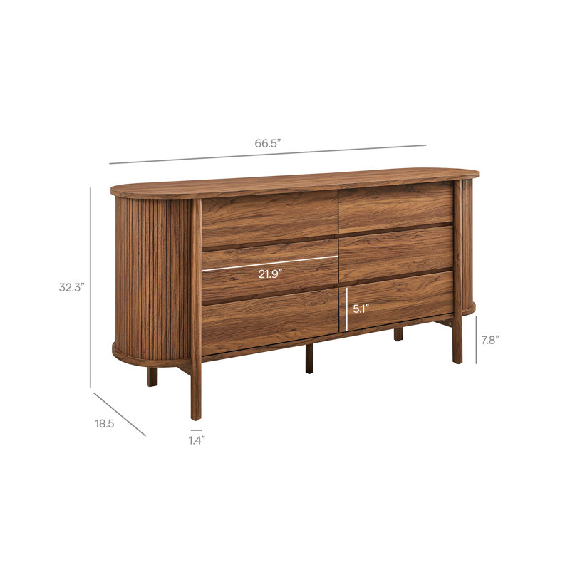 Cadence 6-Drawer Curved Dresser In Walnut, Walnut