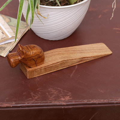 Protective Hippo Wood Wedge Floor Stop