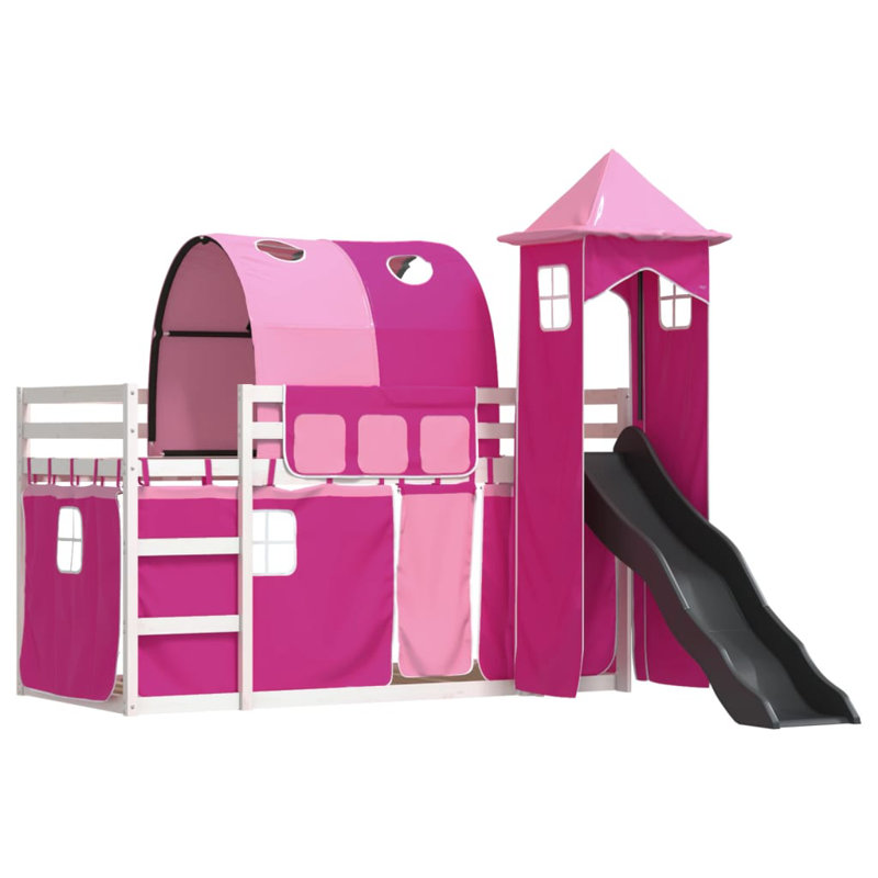 Hyannis Bunk Bed Themed Beds with Trundle Included, Single (90 x 200 cm), Pink, White