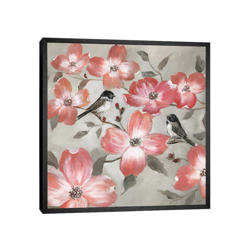 Chickadee Spring I by Nan - Painting on Canvas, 45.72 cm H x 45.72 cm W, Black Framed