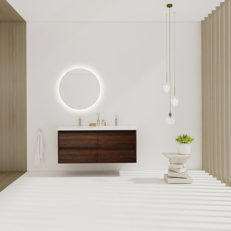 Meuble-lavabo de salle de bain avec lavabo double, lavabo en résine, 4 tiroirs à fermeture en douceur