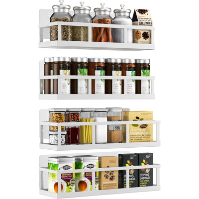 Wall Mounted Spice Rack Organizer, 4 Pack Metal Storage Baskets For Kitchen, Pantry, Bathroom & Shower, Large Capacity Adjustable Shelf With Space-Saving Design