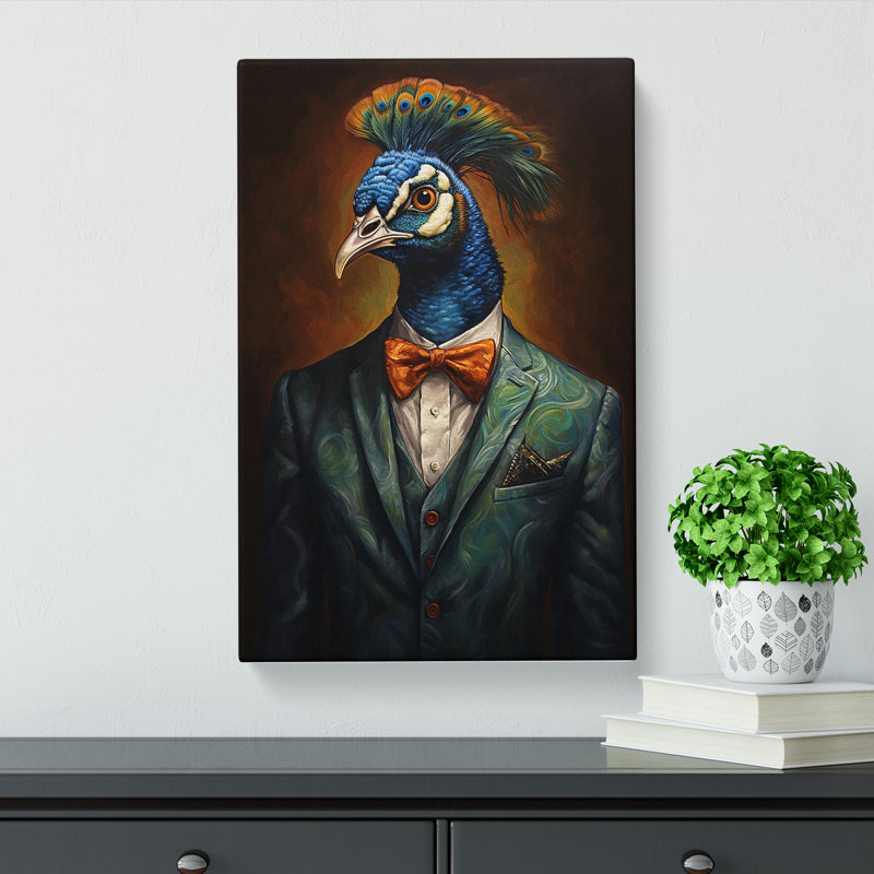 Peacock In A Suit - Print, 60cm H x 40cm W x 3cm D
