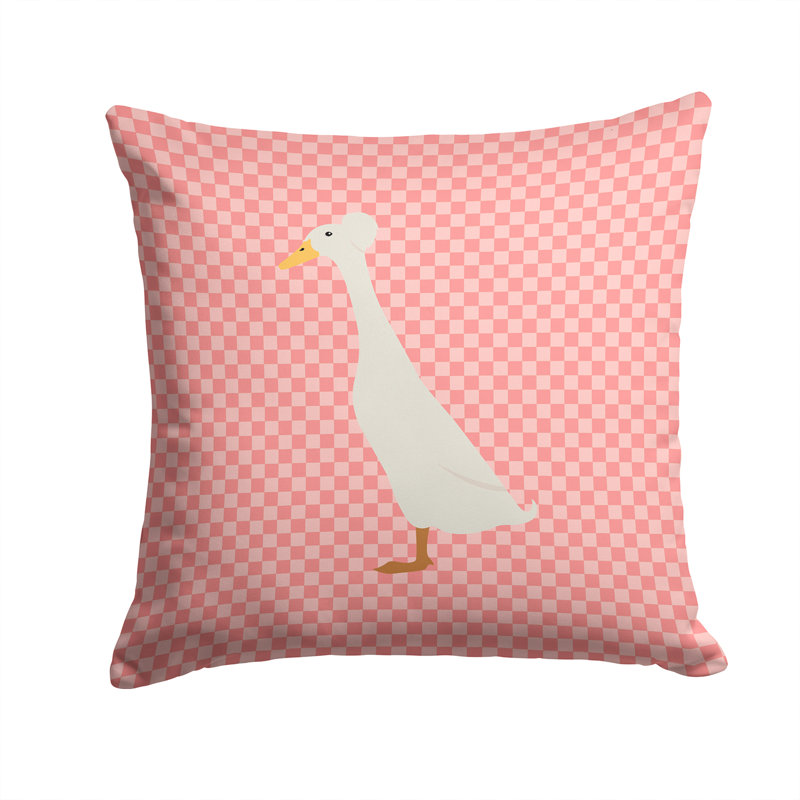 Coussin extérieur carré à damier de canard, 14 po x 14 po, Rose