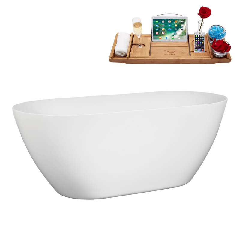 59" Streamline Freestanding Tub and Tray With Internal Drain, Matte Oil Rubbed Bronze