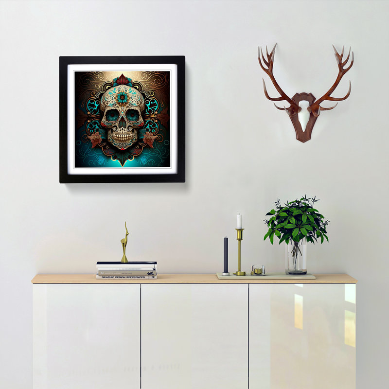 Sugar Skull Art Deco - Framed Print, Black