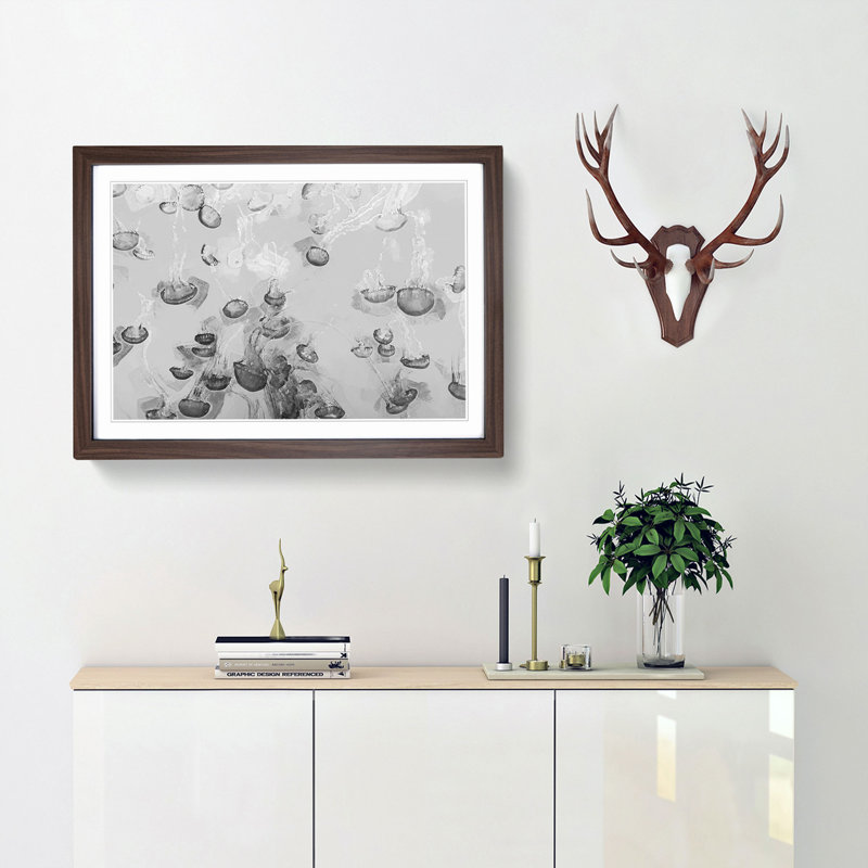 Cluster of Jellyfish in Abstract - Picture Frame Graphic Art Print, Walnut Framed, 27cm H x 36cm W x 2cm D