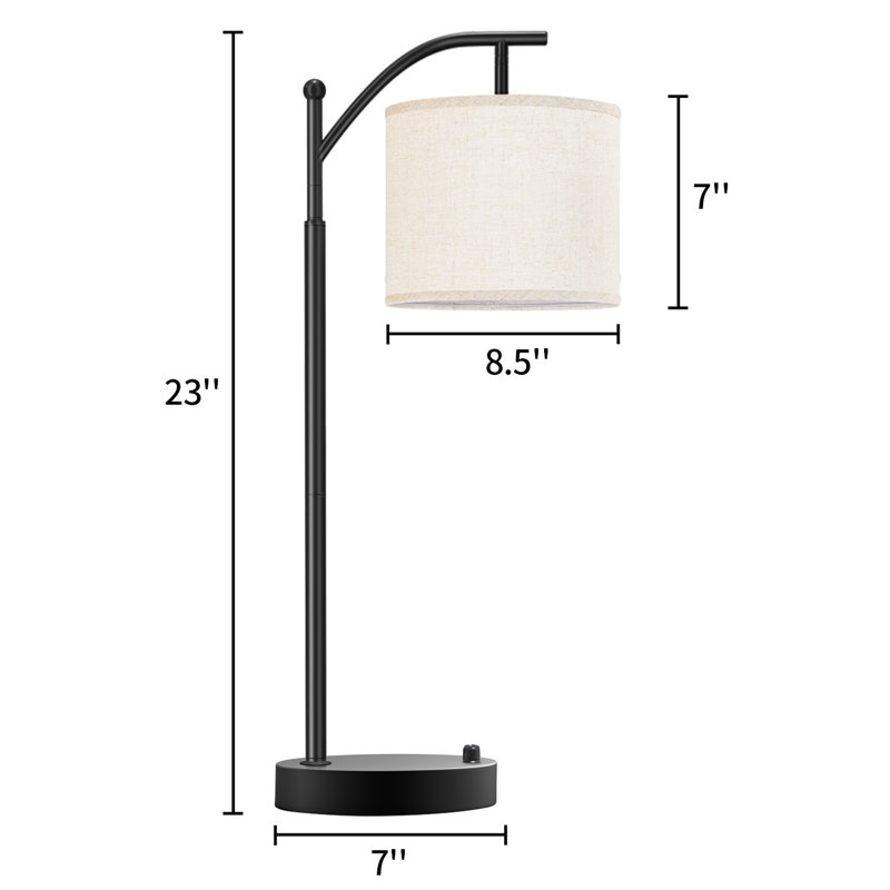 Veradi 23” Modern Arched Small Table Lamp with Bulb,Rotary Dimmer Switch Desk Lamp with with Adjustable Shade（Set of 2)