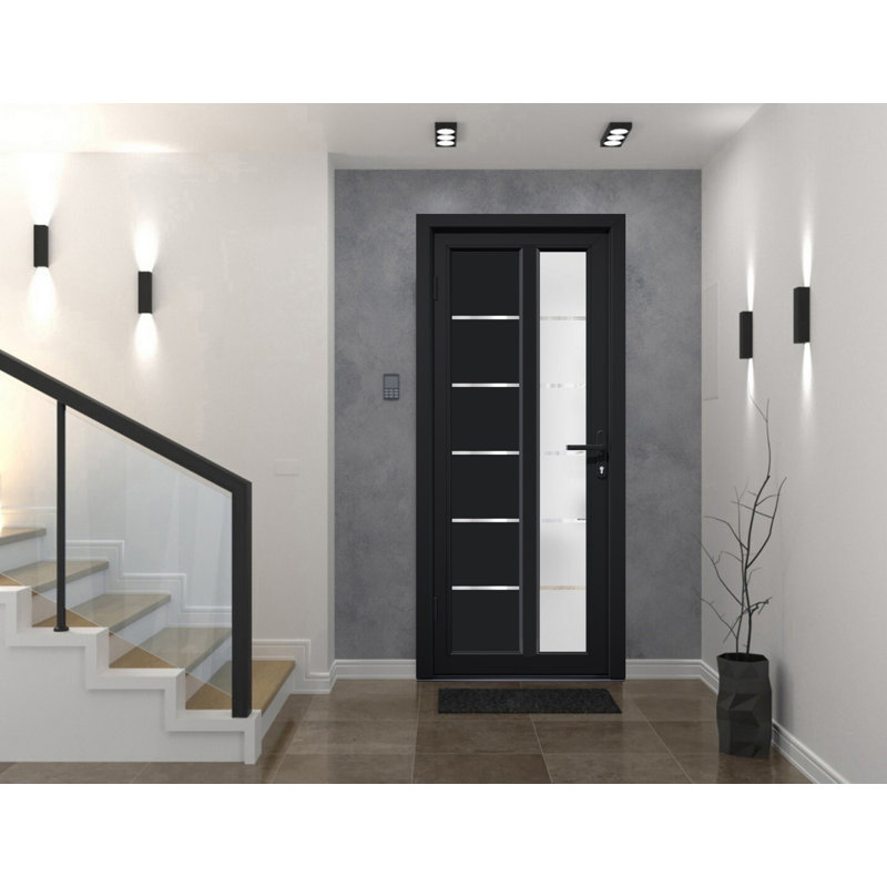 Front Exterior Prehung FiberGlass Door Frosted Glass / Manux 8088 Matte Black / Office Commercial and Residential Doors Entrance Patio Garage-W36" x H80"-Right-hand Inswing