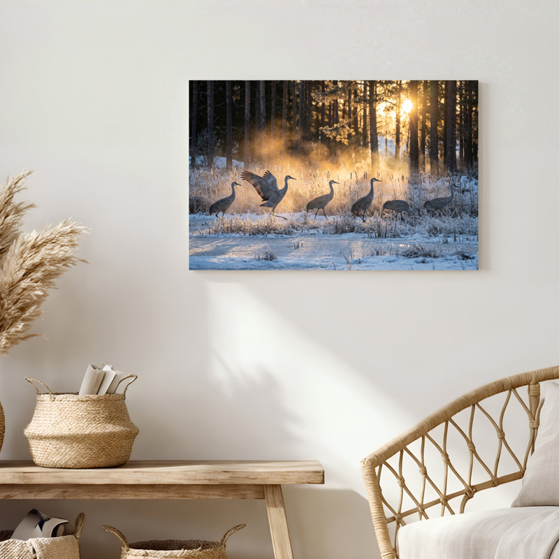 Art mural sur toile Gallery Wrap pour le salon, la chambre à coucher, le bureau ou le vestibule - décoration murale décorative avec grues d'hiver