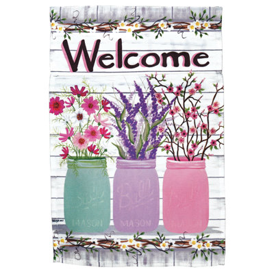 Flag Print Welcome Jars Of Flowers Polyester  Large