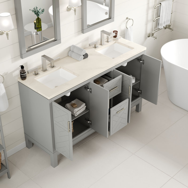 Cambridge Weddle 60 In.  Double Sink Bath Vanity With Quartz Top And Undermount Porcelain Sinks, Grey