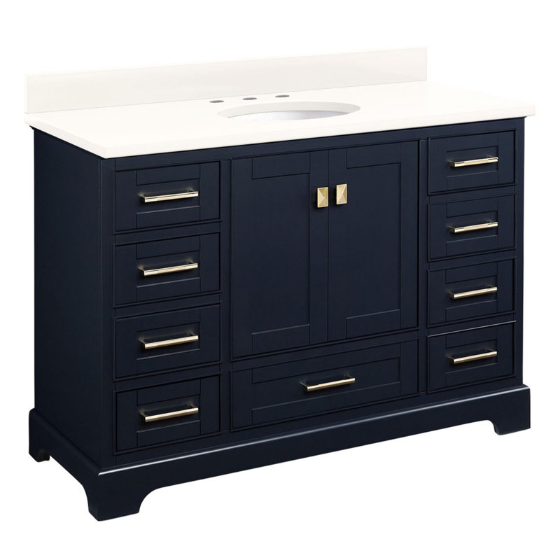 Quen 48" Freestanding Single Basin Vanity Set with Cabinet, Vanity Top, and Oval Undermount Sink, Midnight Navy Blue