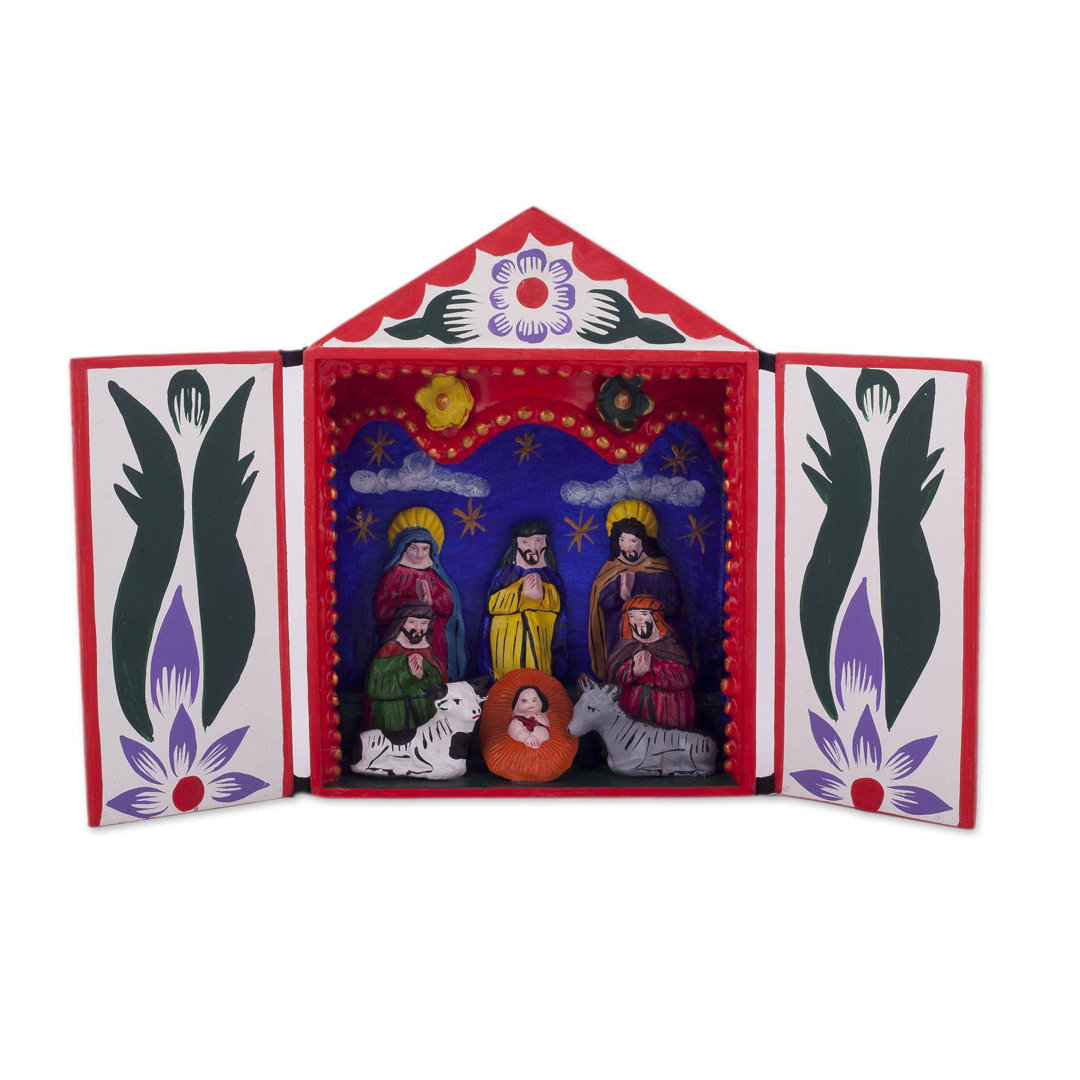 8 Piece Holy Family with the Magi Wood Retablo Peru Set World Menagerie