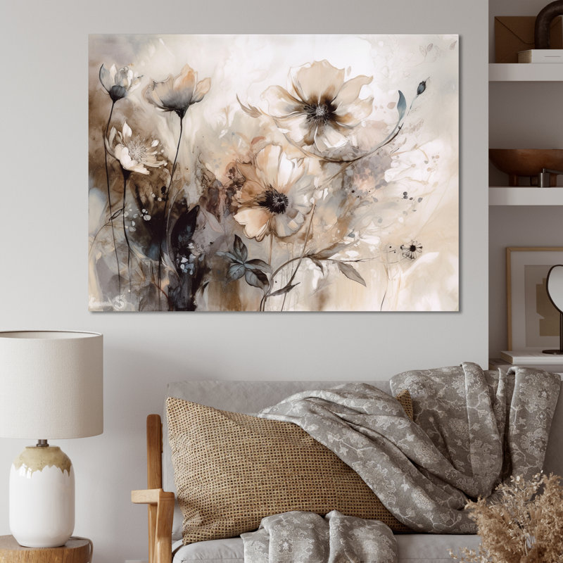 Impressions florales délicates et chaudes - décoration murale florale, H 34 po x l 44 po, Toile tendue, No Frame