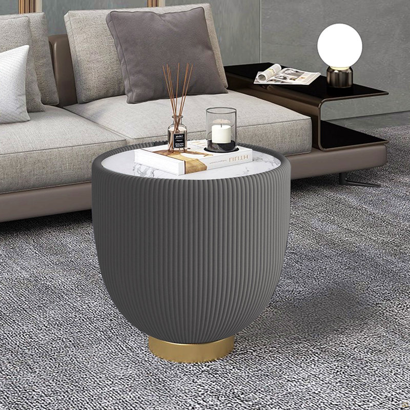 Table de bout ronde en bois fritté, Gris