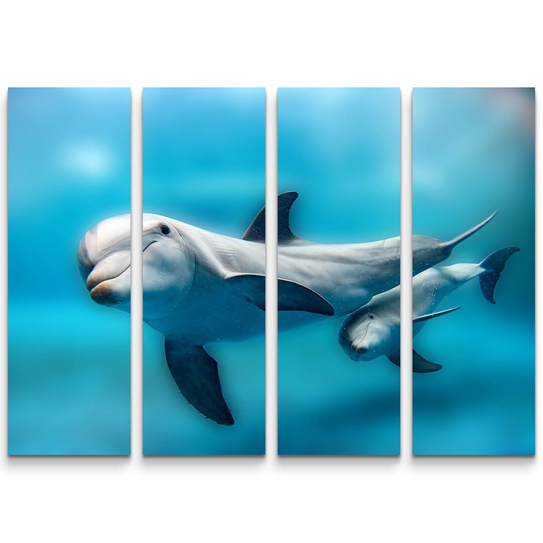 4-tlg. Leinwandbilder-Set Delphin Mutter und Baby