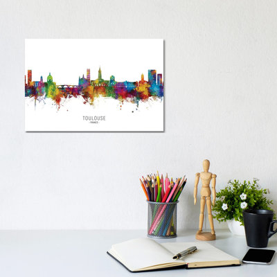 Toulouse France Skyline City Name by Michael Tompsett - Wrapped Canvas Print