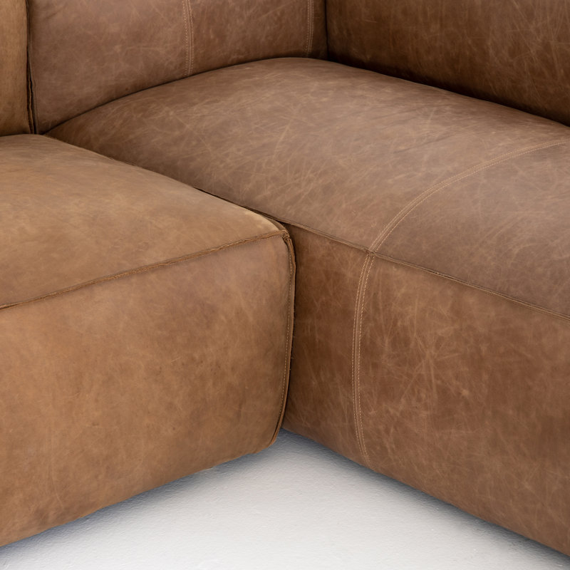 Strom 120" Leather Sectional, Right Hand Facing, Natural Washed Sand Top Grain Leather