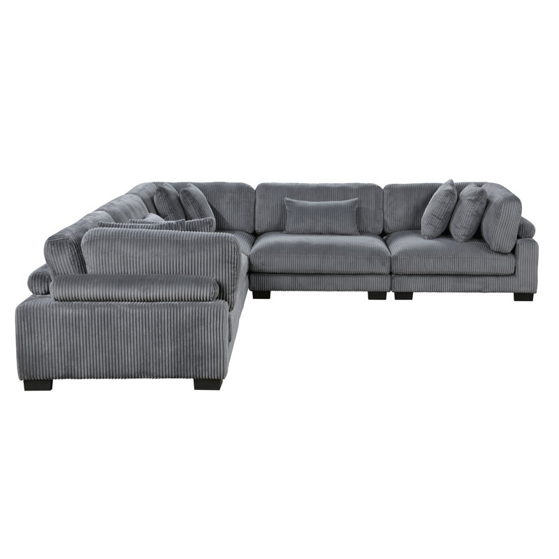 Canapé modulaire 5 pièces Constantino, Velours côtelé beige, H 34,5 po x l 135 po x P 135 po