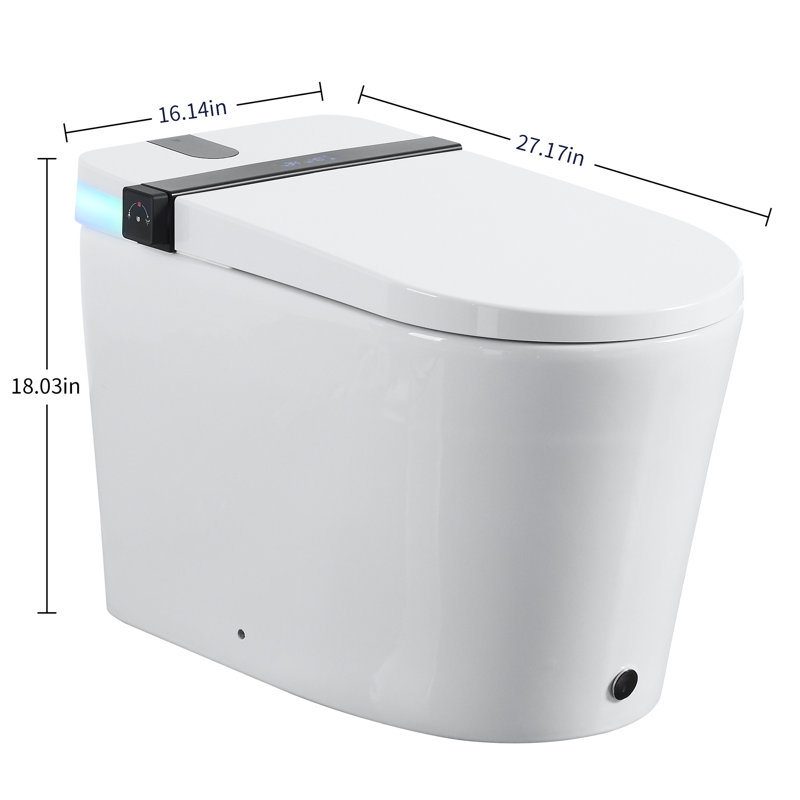 Smart Toilet With Auto Open/Close Function, Multiple Wash Modes, Foot Sensor And Led Display - White Modern Ceramic Bathroom Toilet, 26.8 In Depth, 15.8 Width, 17.65 Height, 87.07 Lb Weight Cover,