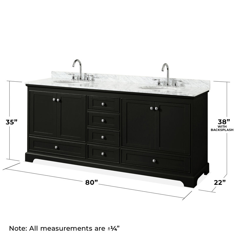 Deborah 80 " W Freestanding Standard Free Standing Single Double Vanity Bathroom Vanity With Marble Top with Mirror