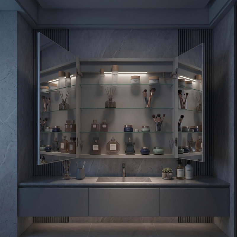 Armoire à pharmacie de salle de bain de 76 cm (30 pouces) avec éclairage DEL, miroir, étagères personnalisables, compatible avec les installations encastrées et en saillie.